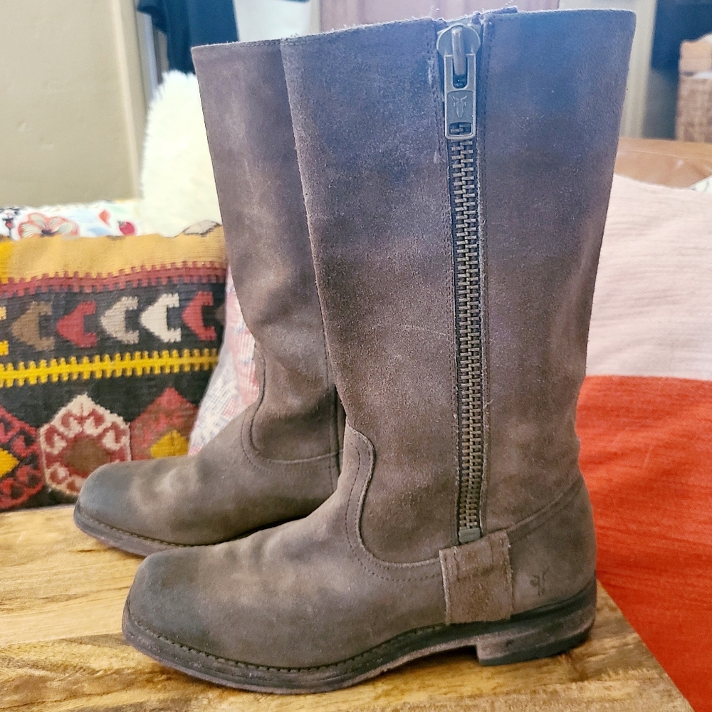 Frye Brown Suede Biker Boots